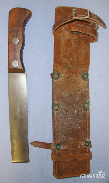 RARE**WW2 Australian WD & USAF Air Crew Jungle Survival Machete/ Fighting Knife With Wood Scales & Steel Blade By Gregsteel Australia & Correct Original Leather Scabbard By Bonney & Clark Ltd With Straps For Leg & Belt Carry Other Blade