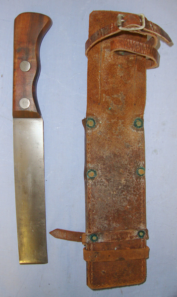  RARE**WW2 Australian WD & USAF Air Crew Jungle Survival Machete/ Fighting Knife With Wood Scales & Steel Blade By Gregsteel Australia & Correct Original Leather Scabbard By Bonney & Clark Ltd With Straps For Leg & Belt Carry Other Blade