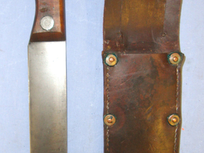 RARE**WW2 Australian WD & USAF Air Crew Jungle Survival Machete/ Fighting Knife With Wood Scales & Steel Blade By Gregsteel Australia & Correct Original Leather Scabbard By Bonney & Clark Ltd With Straps For Leg & Belt Carry Other Blade