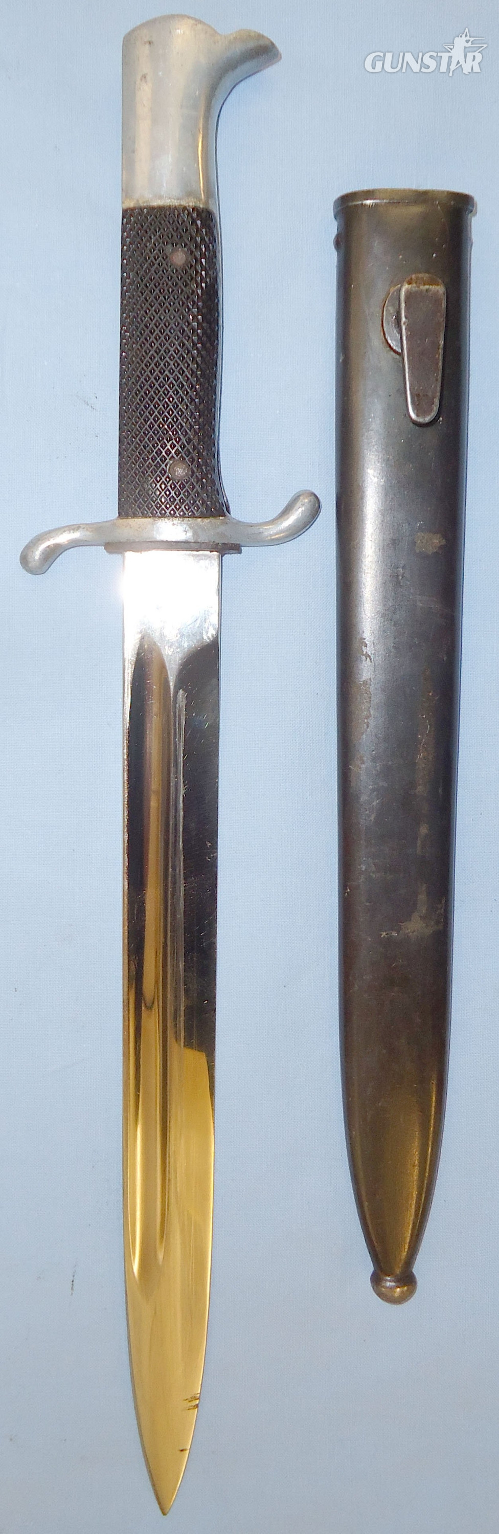 Nazi German M98 Fireman’s (Faschinenmesser) Dress Bayonet by Ernst Pack & Sohne Solingen & Scabbard. BAYO 412. Bayonet in 