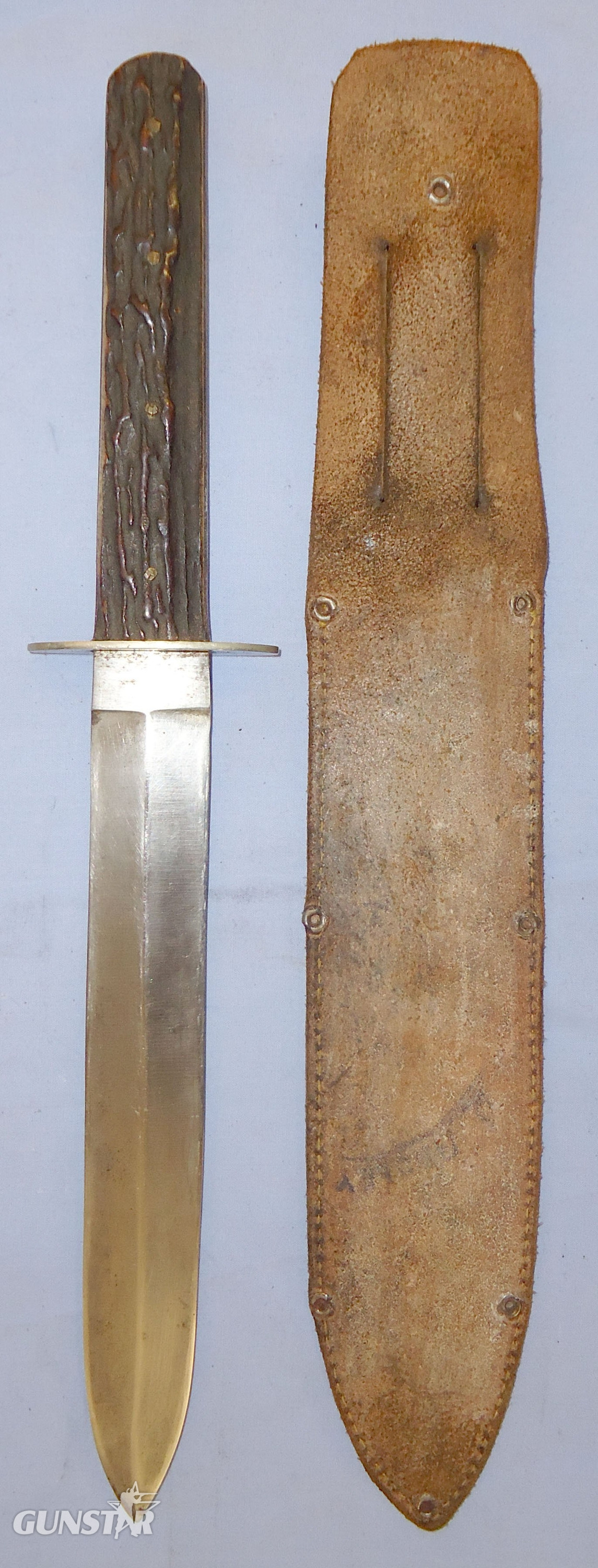  Early 20th Century Fixed Blade ‘CUTLASS’ and Sheath with Stag Horn Grips by Leppington Ltd Sheffield England. 22544. Dagger