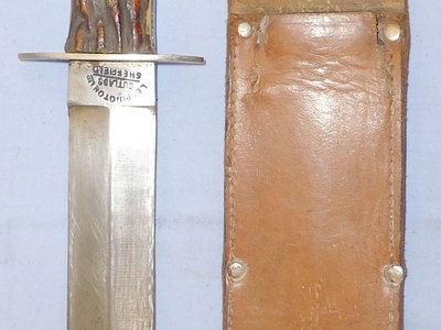 Early 20th Century Fixed Blade ‘CUTLASS’ and Sheath with Stag Horn Grips by Leppington Ltd Sheffield England. 22544. Dagger