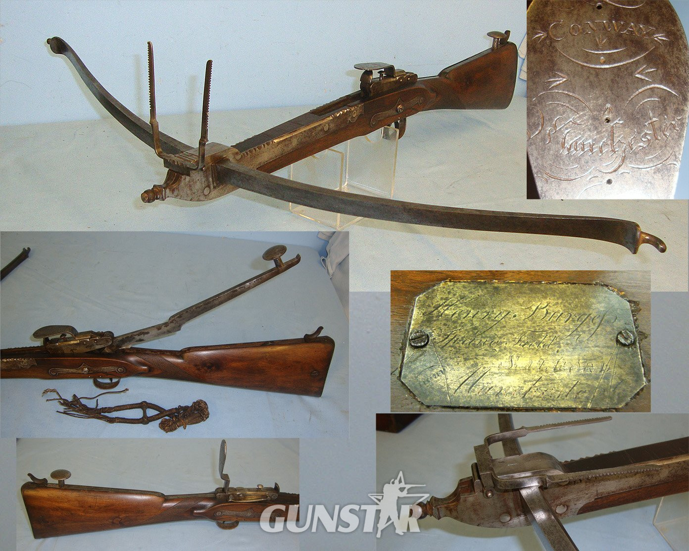 QUALITY**RARE**1810-1852 English Thomas Conway Manchester Hunting ‘Stone Bow’ (Large Wood & Steel Bullet Shooting Crossbow) In A Bespoke Period Solid Mahogany Case With Inscribed Plate To ‘Henry Burgess Springfield Salford’. Sn 15212  Crossbows and Bows