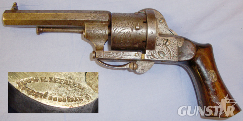 C1840 Lefauchaux Paris made \'British\' Style 7mm Pinfire Revolver. Sn 7465. C1840 Lefauchaux Paris made \'British\' Style 7mm Pinfire Revolver. Sn 7465. None Revolver in 