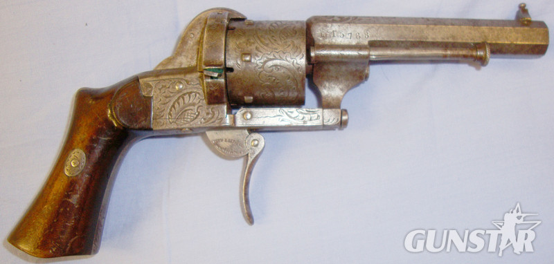  C1840 Lefauchaux Paris made \'British\' Style 7mm Pinfire Revolver. Sn 7465. C1840 Lefauchaux Paris made \'British\' Style 7mm Pinfire Revolver. Sn 7465. None Revolver