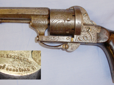 C1840 Lefauchaux Paris made \'British\' Style 7mm Pinfire Revolver. Sn 7465. C1840 Lefauchaux Paris made \'British\' Style 7mm Pinfire Revolver. Sn 7465. None Revolver