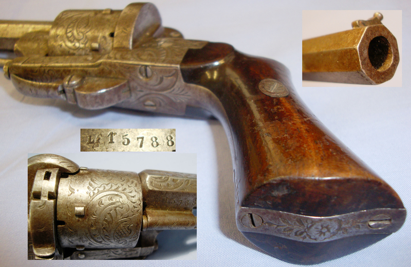 C1840 Lefauchaux Paris made \'British\' Style 7mm Pinfire Revolver. Sn 7465. C1840 Lefauchaux Paris made \'British\' Style 7mm Pinfire Revolver. Sn 7465. None Revolver