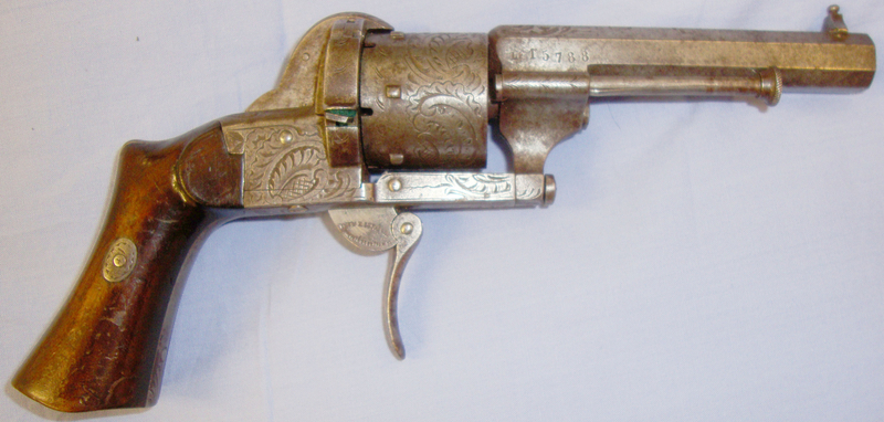  C1840 Lefauchaux Paris made \'British\' Style 7mm Pinfire Revolver. Sn 7465. C1840 Lefauchaux Paris made \'British\' Style 7mm Pinfire Revolver. Sn 7465. None Revolver