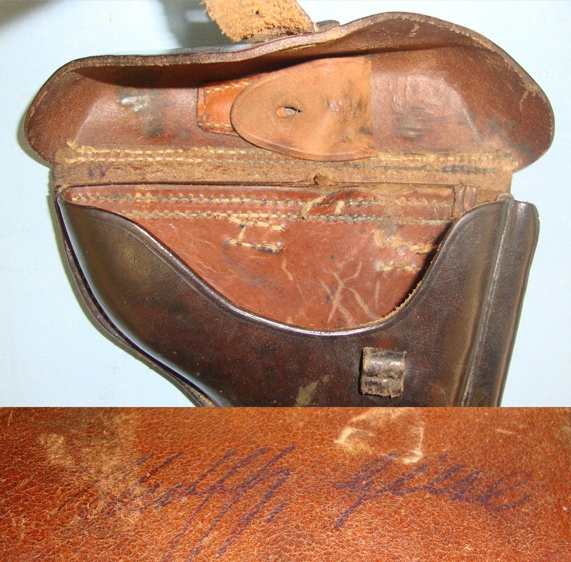 WW1 1916 Imperial German Army Officer’s Leather Hard Case Holster For Luger PO8 9mm Parabellum Pistols By G. Zender Berlin. Sn 22635 Care & Storage
