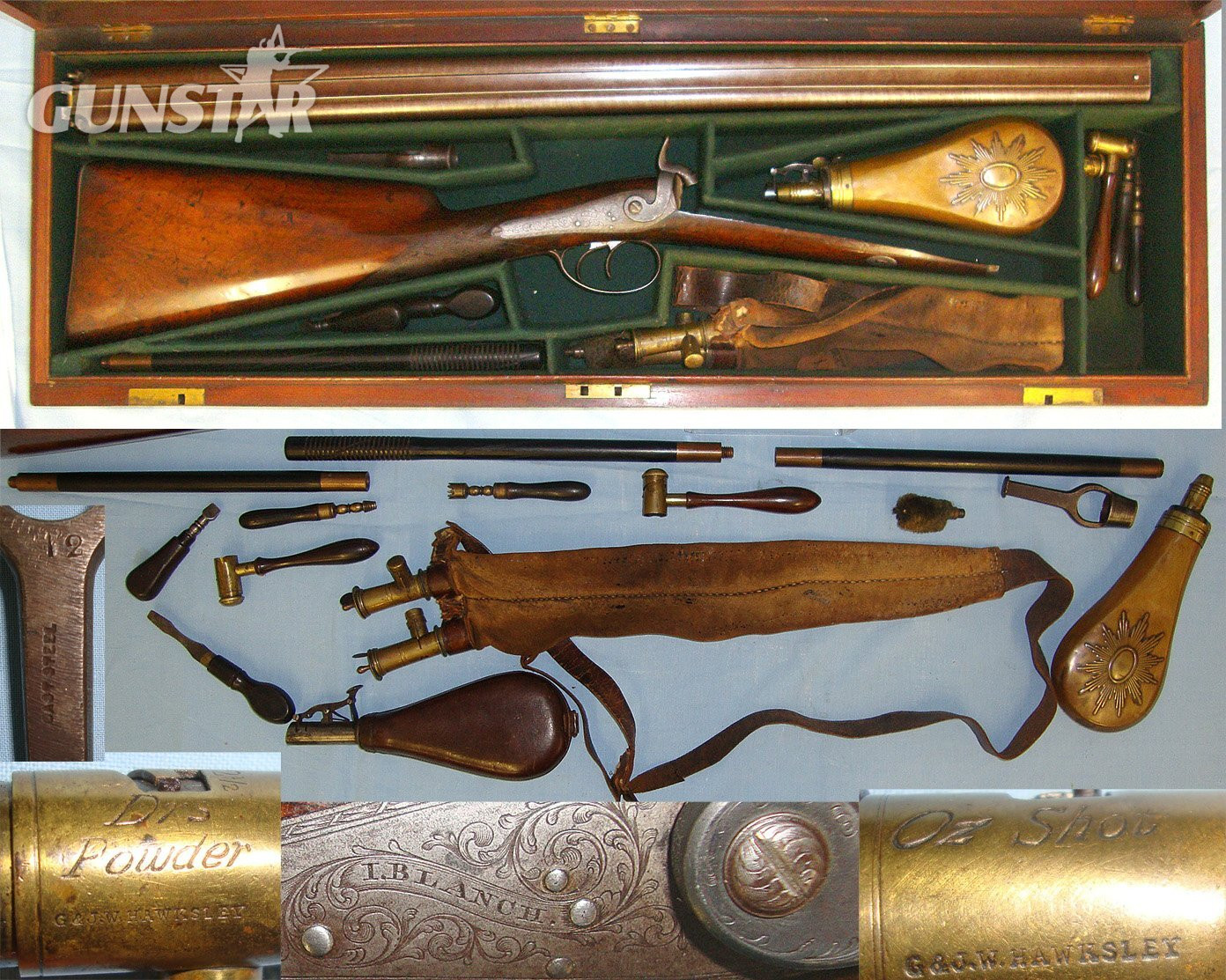 QUALITY**Cased, Victorian Era, John Blanch 29 Gracechurch Street, London 13 Bore Double Damascus Barrelled, Muzzle Loading, Percussion  Sporting Shotgun & Many Accessories. Sn 23318 Muzzleloader 13 Bore/gauge in 