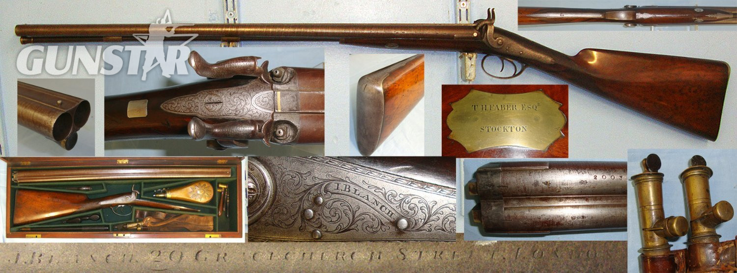  QUALITY**Cased, Victorian Era, John Blanch 29 Gracechurch Street, London 13 Bore Double Damascus Barrelled, Muzzle Loading, Percussion  Sporting Shotgun & Many Accessories. Sn 23318 Muzzleloader 13 Bore/gauge