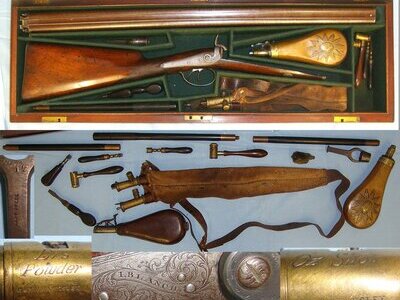 QUALITY**Cased, Victorian Era, John Blanch 29 Gracechurch Street, London 13 Bore Double Damascus Barrelled, Muzzle Loading, Percussion  Sporting Shotgun & Many Accessories. Sn 23318 Muzzleloader 13 Bore/gauge