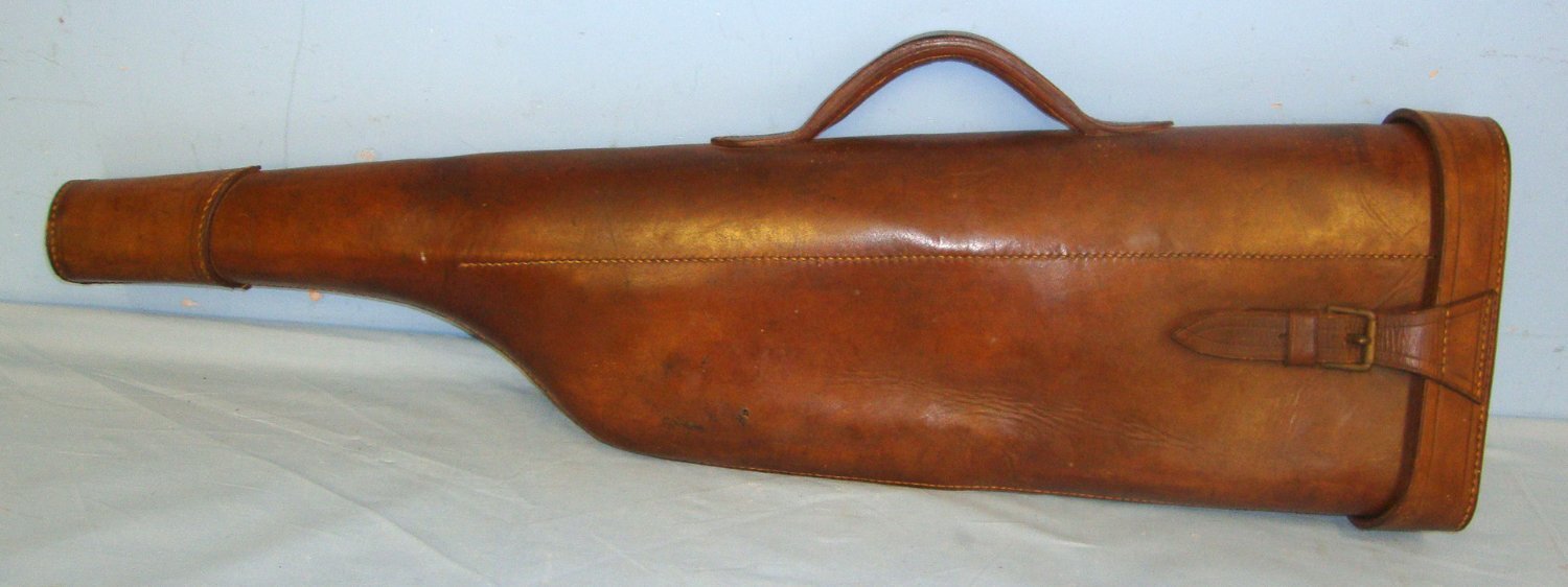 Early 20th Century English Form Leg Of Mutton Hard Case Leather Double Barrel Shotgun Transit / Carry Case. L 269  Care & Storage
