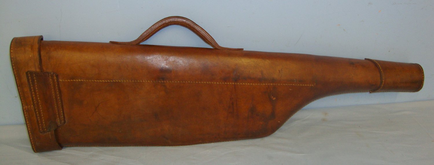  Early 20th Century English Form Leg Of Mutton Hard Case Leather Double Barrel Shotgun Transit / Carry Case. L 269  Care & Storage