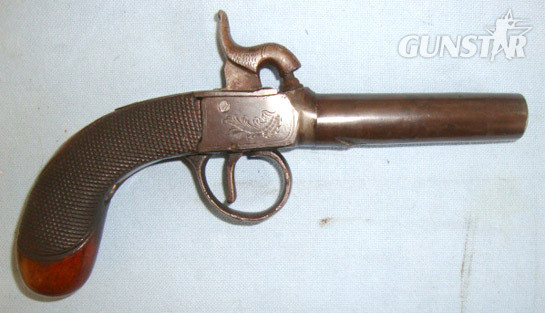 Mid 1800's, English .45" Bore Box Lock Percussion Pocket Pistol With Screw Off B Mid 1800's, English .45" Bore Box Lock Percussion Pocket Pistol With Screw Off B .45 Muzzleloader in 