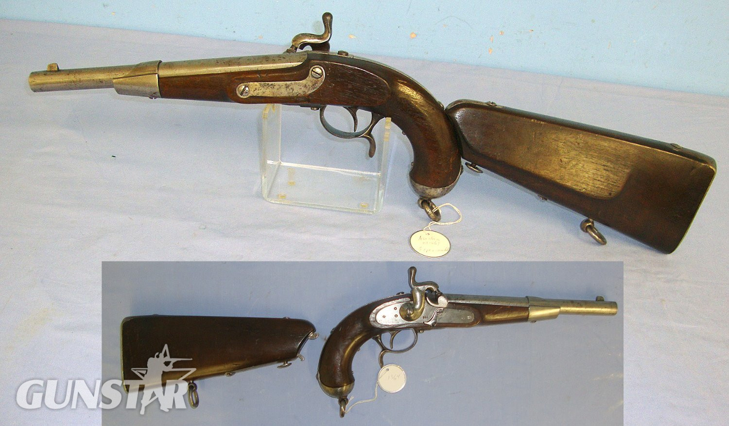  RARE**EXPERIMENTAL**Austrian Model 1863 29 Bore Convertible Percussion Rifled Barrel Combination Cavalry Pistol Carbine With Saddle Rings & Original Removable Shoulder Stock  Gun Number 1364 Brooker Collection. Sn 23124 None Muzzleloader