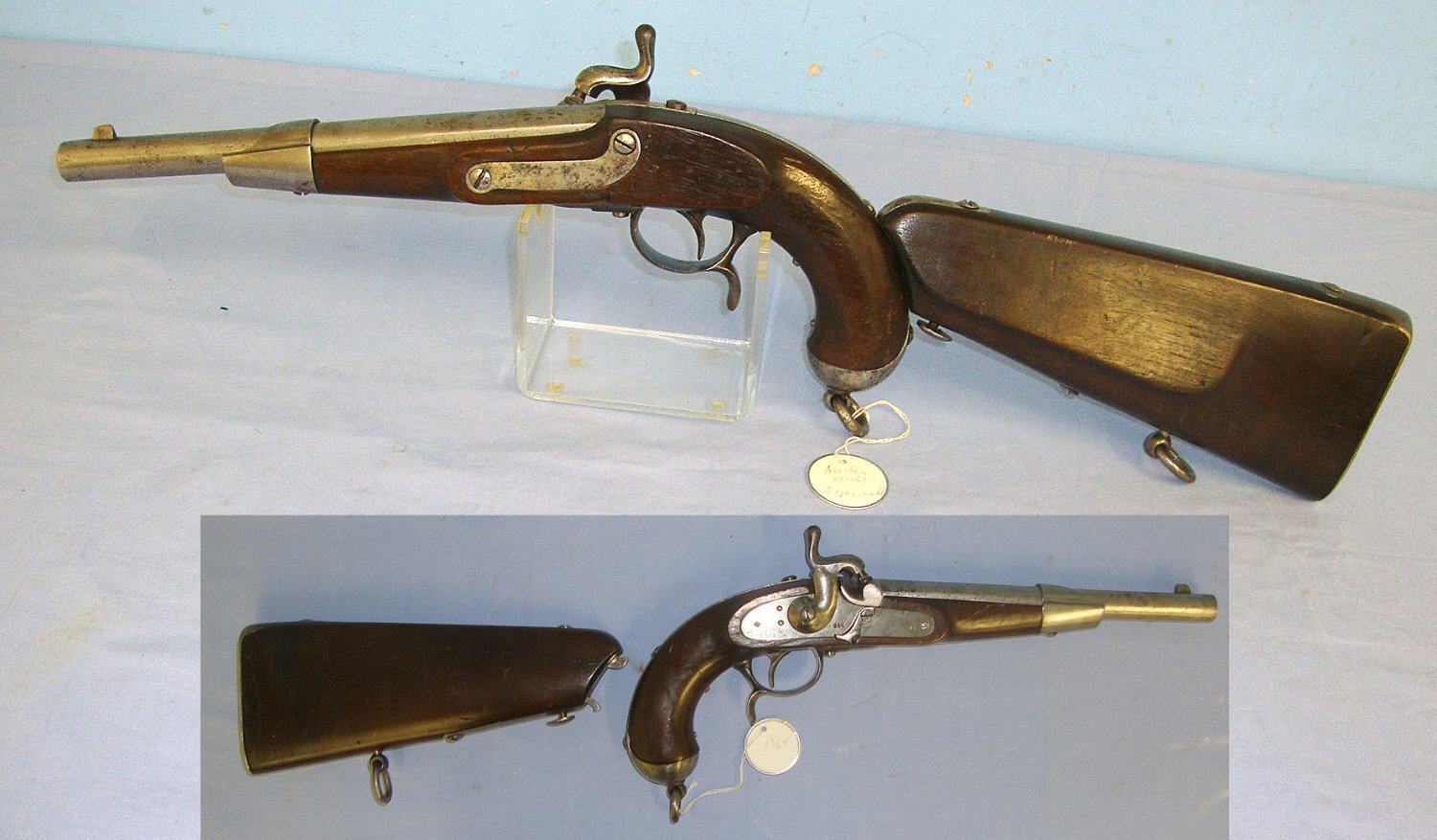  RARE**EXPERIMENTAL**Austrian Model 1863 29 Bore Convertible Percussion Rifled Barrel Combination Cavalry Pistol Carbine With Saddle Rings & Original Removable Shoulder Stock  Gun Number 1364 Brooker Collection. Sn 23124 None Muzzleloader