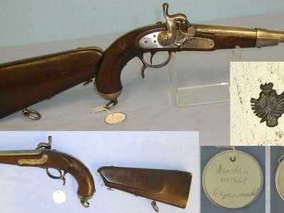 RARE**EXPERIMENTAL**Austrian Model 1863 29 Bore Convertible Percussion Rifled Barrel Combination Cavalry Pistol Carbine With Saddle Rings & Original Removable Shoulder Stock  Gun Number 1364 Brooker Collection. Sn 23124 None Muzzleloader