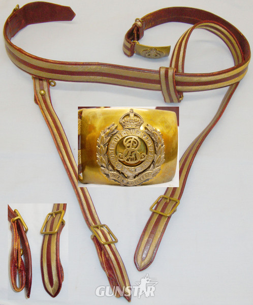 Royal Engineers Plum Coloured Morocco Leather & Gold thread Dress Sword Belt with 2 Piece Edward VII Brass Buckle & Sword Hanging Straps. 19966:38. Royal Engineers Plum Coloured Morocco Leather & Gold thread Dress Sword Belt with 2 Piece Edward VII Brass Buckle & Sword Hanging Straps. 19966:38. Antique & Militaria