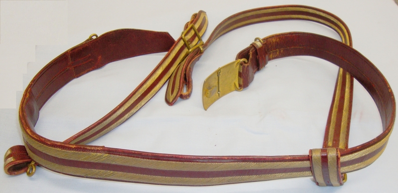  Royal Engineers Plum Coloured Morocco Leather & Gold thread Dress Sword Belt with 2 Piece Edward VII Brass Buckle & Sword Hanging Straps. 19966:38. Royal Engineers Plum Coloured Morocco Leather & Gold thread Dress Sword Belt with 2 Piece Edward VII Brass Buckle & Sword Hanging Straps. 19966:38. Antique & Militaria