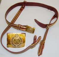 Royal Engineers Plum Coloured Morocco Leather & Gold thread Dress Sword Belt with 2 Piece Edward VII Brass Buckle & Sword Hanging Straps. 19966:38. Royal Engineers Plum Coloured Morocco Leather & Gold thread Dress Sword Belt with 2 Piece Edward VII Brass Buckle & Sword Hanging Straps. 19966:38. Antique & Militaria
