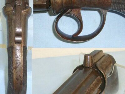 C1840 English Proofed 6 Shot 120 Bore Bar Hammer Percussion Pepperbox Revolver. Sn 22538 None Revolver