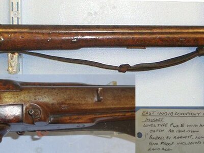 RARE**C1842-1844 British East India Company (EIC) Bengal Presidency Troops, Lovell’s Type Pattern 1842 E .75” Calibre Muzzle Loading Percussion Musket With Hanoverian Catch & Period Leather Sling. Sn 17469:3 Muzzleloader .75 Cal Muzzleloader Rifle