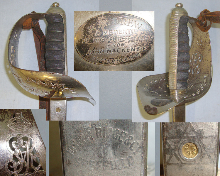 MOVIE INDUSTRY CONNECTIONS Original George V Joseph Ridge & Co Sheffield 1897 Pattern Infantry Officer’s Sword With Etched Blade Used As A Film Prop In The Film Innocent & Presented to Andrew Hawley On His 1st Film From The Director John Mackenzie 1984\ Sword