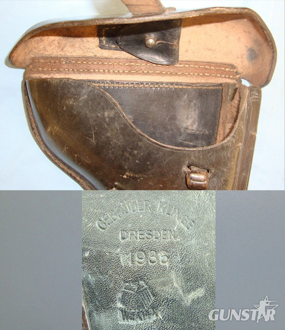 Early Nazi German 1936 Dated & WW2 Era Gerbruder Klinge Dresden Officer’s Brown Leather Hard Case Holster For Luger PO8 9mm Semi Automatic Pistols. Sn 21962 Care & Storage