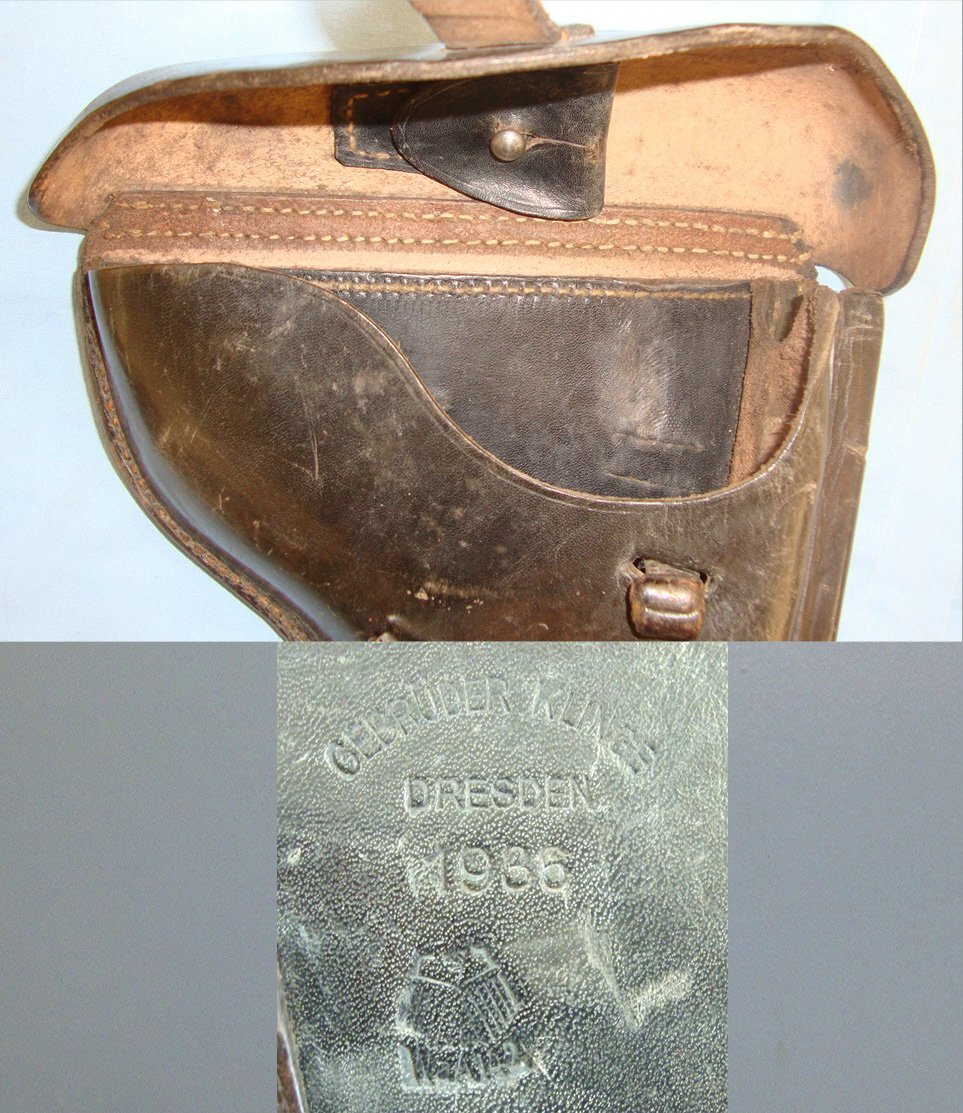 Early Nazi German 1936 Dated & WW2 Era Gerbruder Klinge Dresden Officer’s Brown Leather Hard Case Holster For Luger PO8 9mm Semi Automatic Pistols. Sn 21962 Care & Storage
