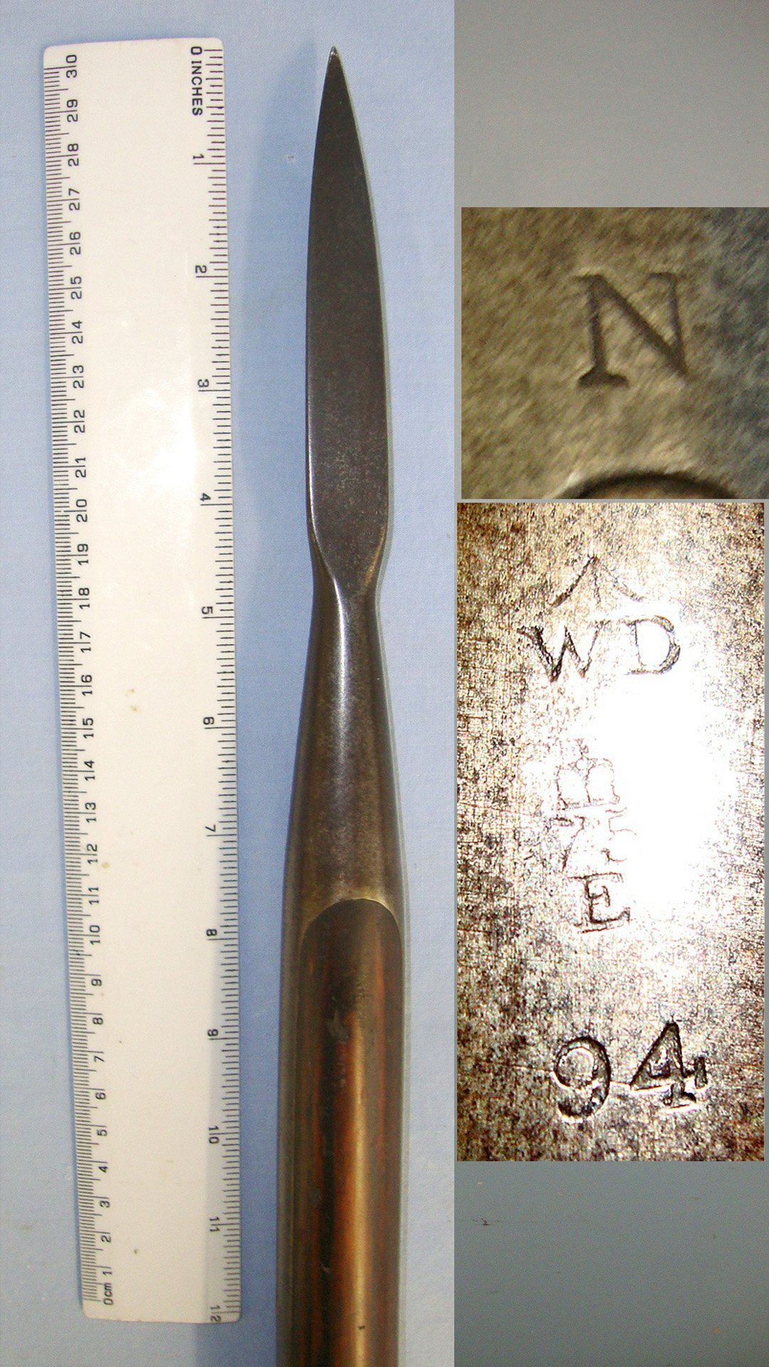 7 Feet 6 Inches Overall Length**Original**British WD & ‘N’ Royal Navy Marked Victorian 1894 Dated Model 1888 Boarding Pike With Ash Wood Shafts & Steel Triangular Spear Point. Sn 23425 Other Blade