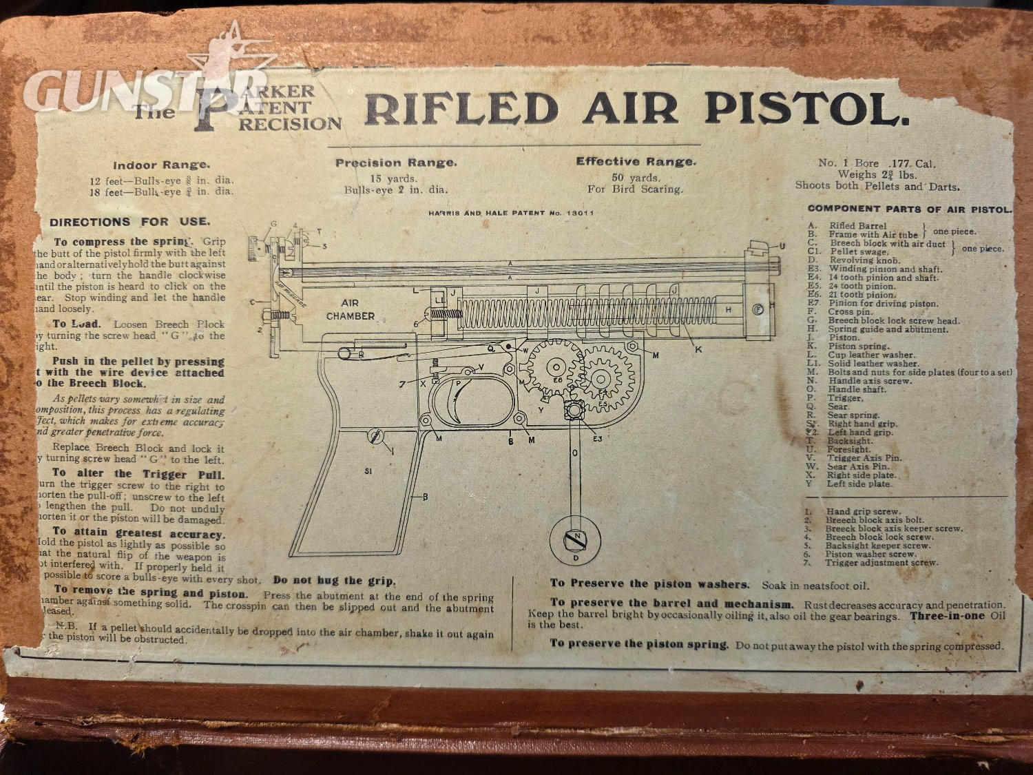  A G Parker Parker Patent Precision Air Pistol .177