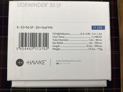 Hawke SIDEWINDER 30 SF 8-32X56-SF HALF MIL Sight & Optic