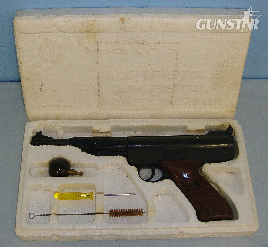  Boxed, Mint, Post 1950's West German Gerstenberger & Eberwein, EM-GE Model LP3a, .22 Calibre 'Break Action' Air Pistol With Cocking Aid & Other Accessories. AI 590 air pistol .22