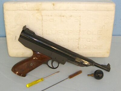 Boxed, Mint, Post 1950's West German Gerstenberger & Eberwein, EM-GE Model LP3a, .22 Calibre 'Break Action' Air Pistol With Cocking Aid & Other Accessories. AI 590 air pistol .22