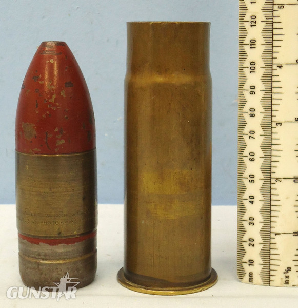  INERT DEACTIVATED. Unfired American 1891 Dated Hotchkiss 37mm / 1.45 inch Heavy Land Service Revolver Cannon (37x119R) High Explosive (HE) Round. - O 1636 INERT DEACTIVATED. Unfired American 1891 Dated Hotchkiss 37mm / 1.45 inch Heavy Land Service Revolver Cannon (37x119R) High Explosive (HE) Round. - O 1636  Other Ammunition