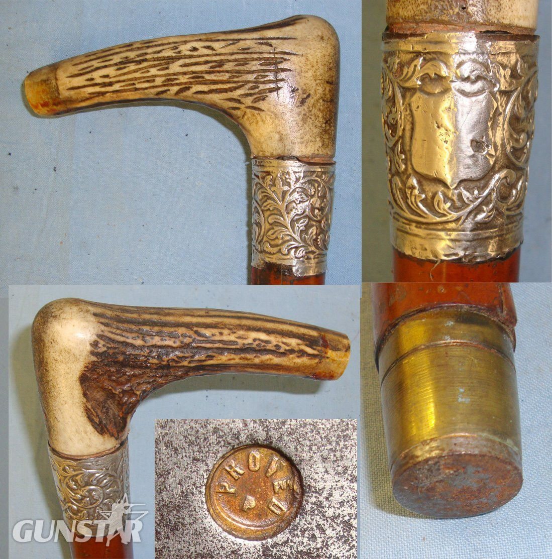 Victorian Era English Gentleman’s Mallaca Sword Stick with Curved Stag Antler Handle & Full-Size British Military Proofed Sword Blade. Sn 20739:1. Victorian Era English Gentleman’s Mallaca Sword Stick with Curved Stag Antler Handle & Full-Size British Military Proofed Sword Blade. Sn 20739:1. Antique & Militaria