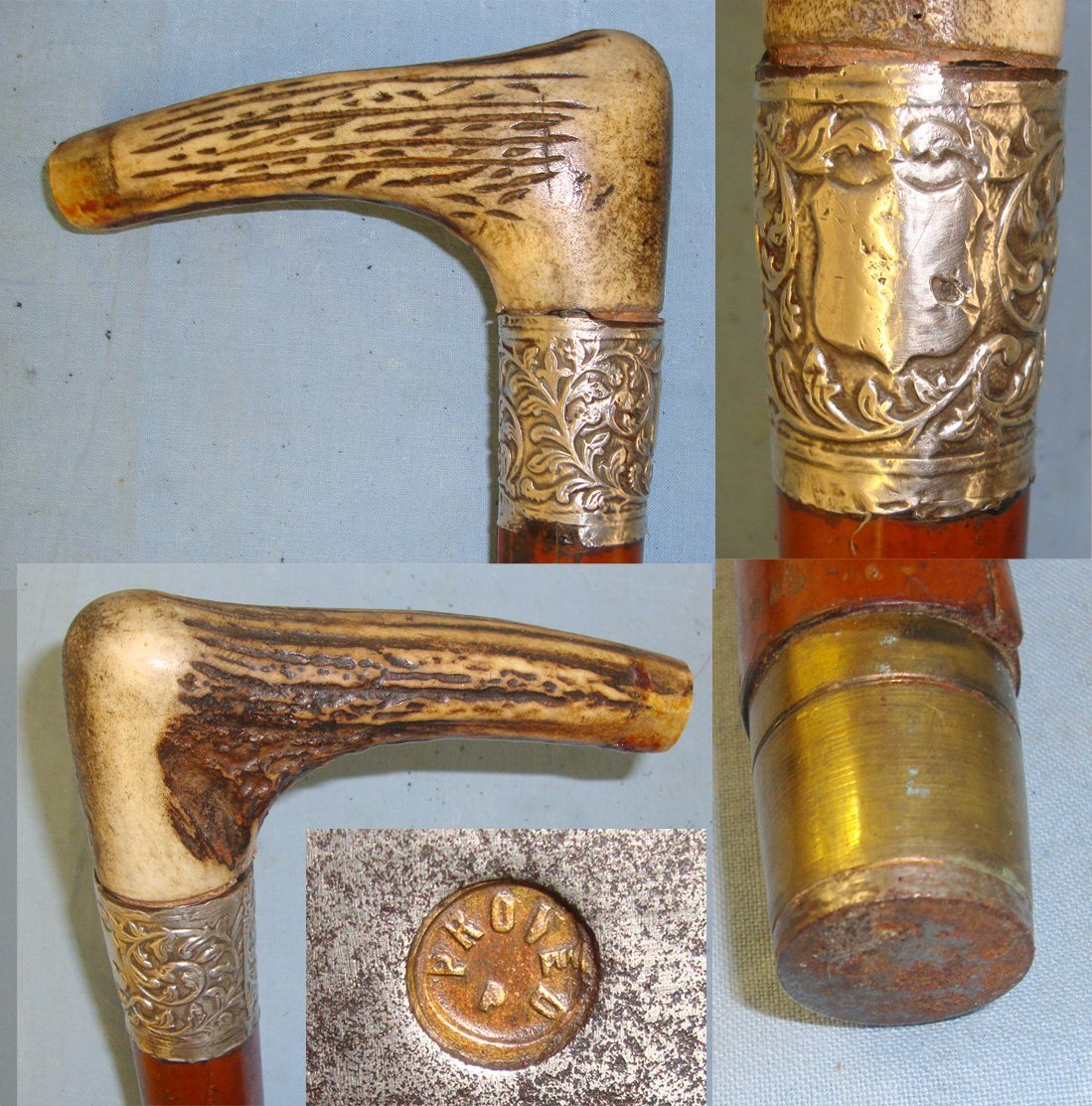 Victorian Era English Gentleman’s Mallaca Sword Stick with Curved Stag Antler Handle & Full-Size British Military Proofed Sword Blade. Sn 20739:1. Victorian Era English Gentleman’s Mallaca Sword Stick with Curved Stag Antler Handle & Full-Size British Military Proofed Sword Blade. Sn 20739:1. Antique & Militaria