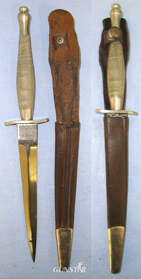  VERY RARE**British 1st Pattern Wilkinson FS Commando Fighting Knife With Double Etched Panels & 1st Pattern Scabbard With Correct Newey Stud Fastener. Sn 23484:95 Knive