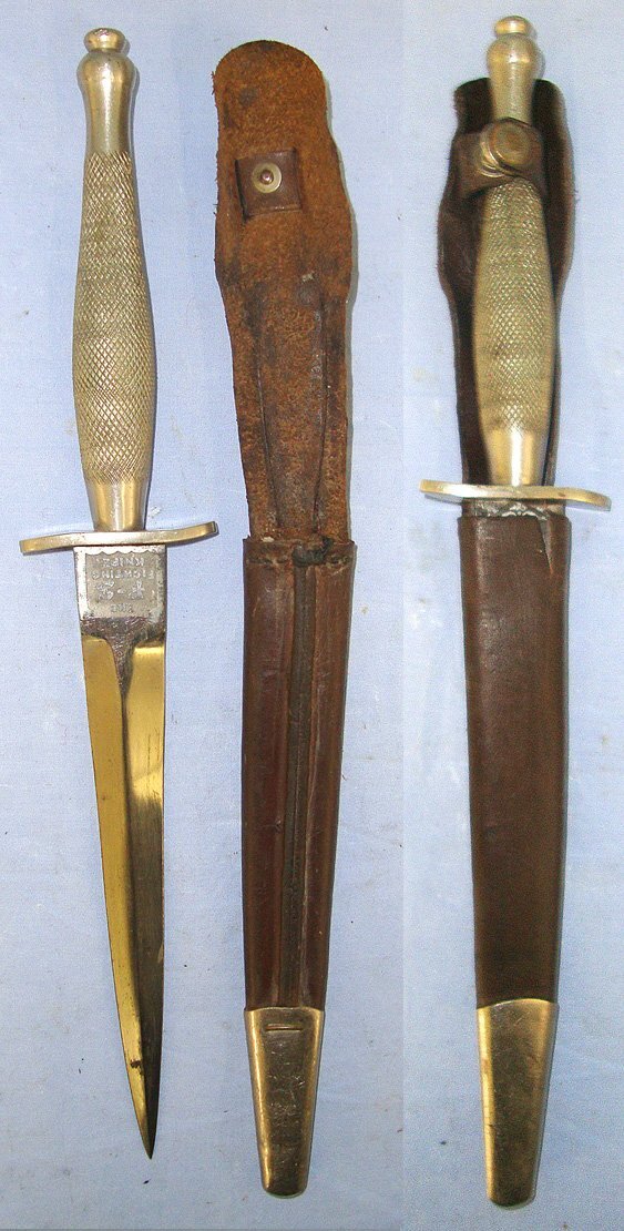  VERY RARE**British 1st Pattern Wilkinson FS Commando Fighting Knife With Double Etched Panels & 1st Pattern Scabbard With Correct Newey Stud Fastener. Sn 23484:95 Knive