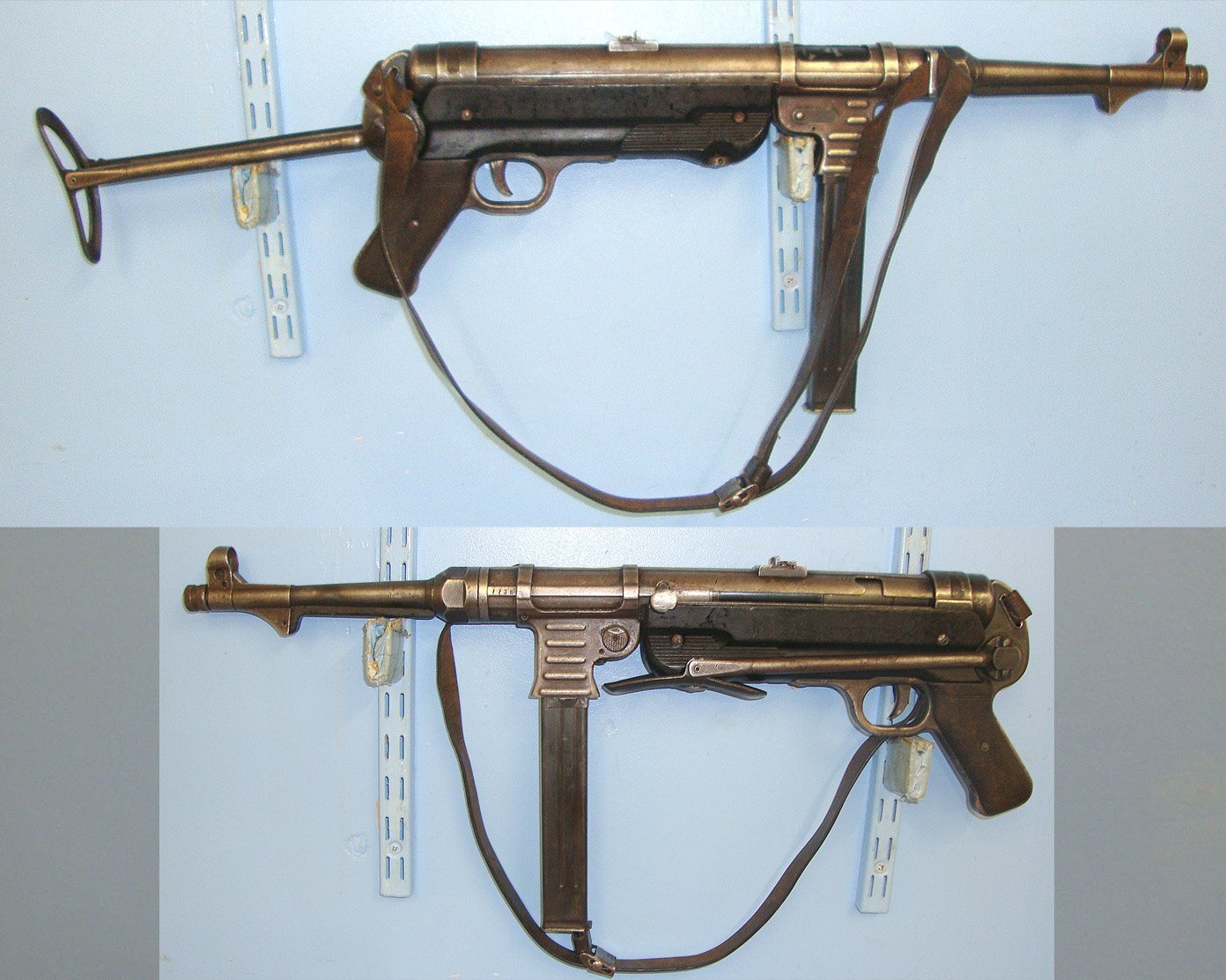 RARE**WW2 1942 Nazi German Steyr-Daimler-Puch AG, Austria (bnz) MP40 9mm Sub Machine Gun With Folding Stock & Original leather Sling**UK 1997 DEACTIVATION** Sn 23710 None Machine Gun