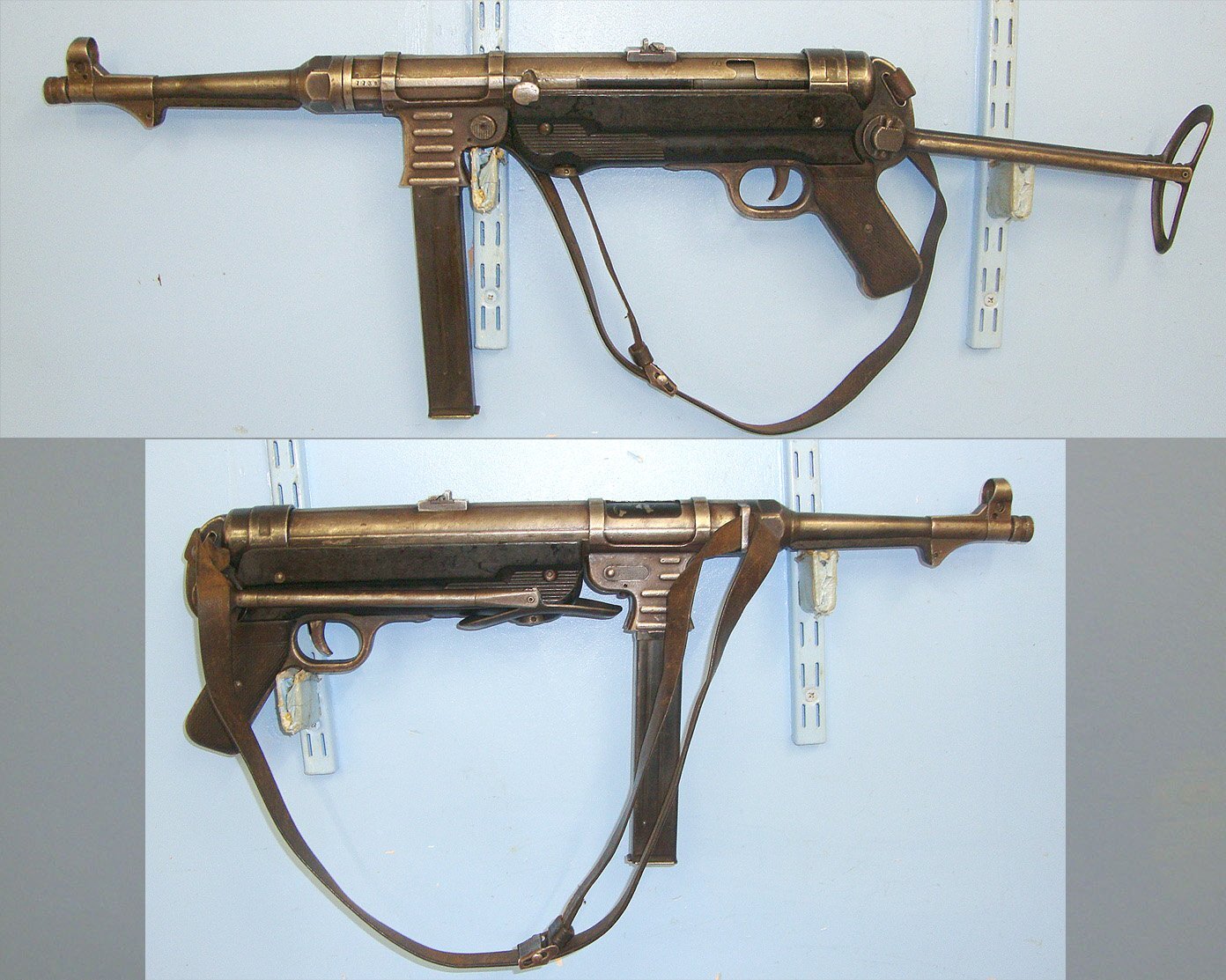  RARE**WW2 1942 Nazi German Steyr-Daimler-Puch AG, Austria (bnz) MP40 9mm Sub Machine Gun With Folding Stock & Original leather Sling**UK 1997 DEACTIVATION** Sn 23710 None Machine Gun