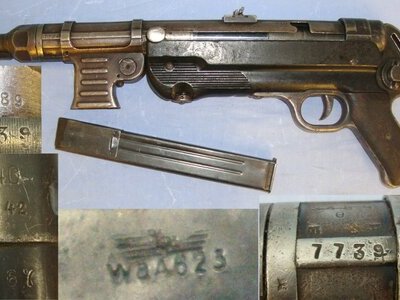 RARE**WW2 1942 Nazi German Steyr-Daimler-Puch AG, Austria (bnz) MP40 9mm Sub Machine Gun With Folding Stock & Original leather Sling**UK 1997 DEACTIVATION** Sn 23710 None Machine Gun