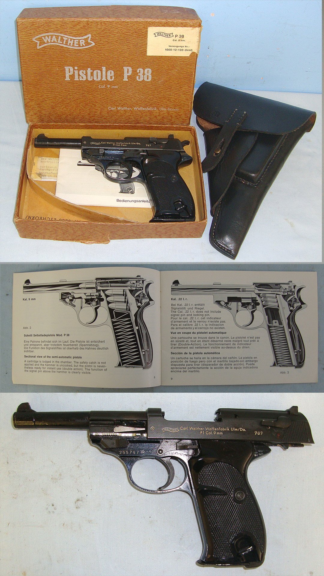  Boxed, Cold War 1964 Dated West German Military / Police Walther P38 / P1 Variant 9mm Parabellum Calibre, Semi Automatic Pistol With Associated P38 Leather Holster**MOVING PARTS UK/EU 2025 DEACTIVATION**Sn 23669 semi auto pistol deactivated None Semi Auto