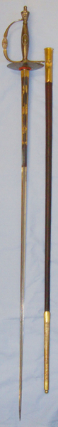 c1750 Silver metal Hilt Court / Diplomatic Small Sword With Blued & Gilt Blade. ED 2626 Sword in 
