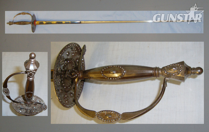  c1750 Silver metal Hilt Court / Diplomatic Small Sword With Blued & Gilt Blade. ED 2626 Sword