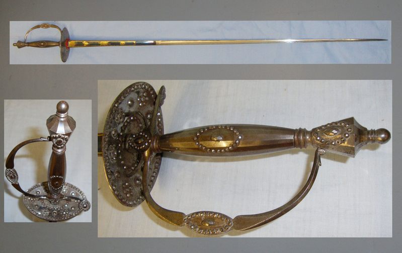  c1750 Silver metal Hilt Court / Diplomatic Small Sword With Blued & Gilt Blade. ED 2626 Sword