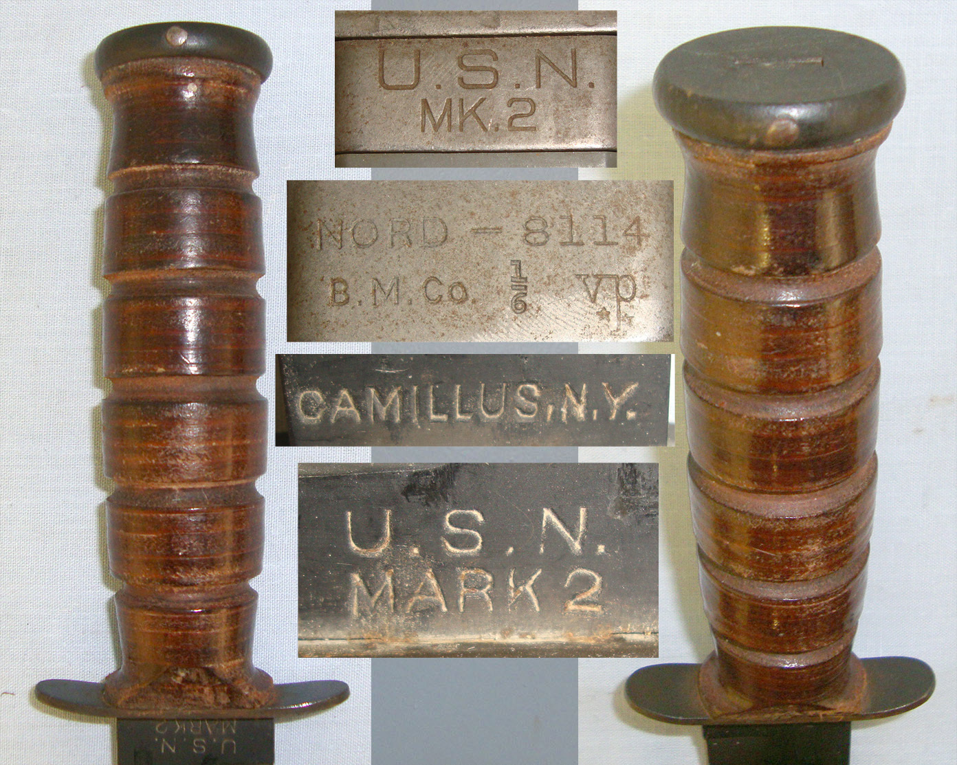 MINT**WW2 USN MK 2 (United States Navy Mark 2) Camillus NY (Cutlery Company New York) Ka-Bar Fighting Knife With USN Mark 2 Grey Plastic Scabbard By BM Co (Beckwith Manufacturing Company & VP (Victory Plastics). Sn 20880 Knive
