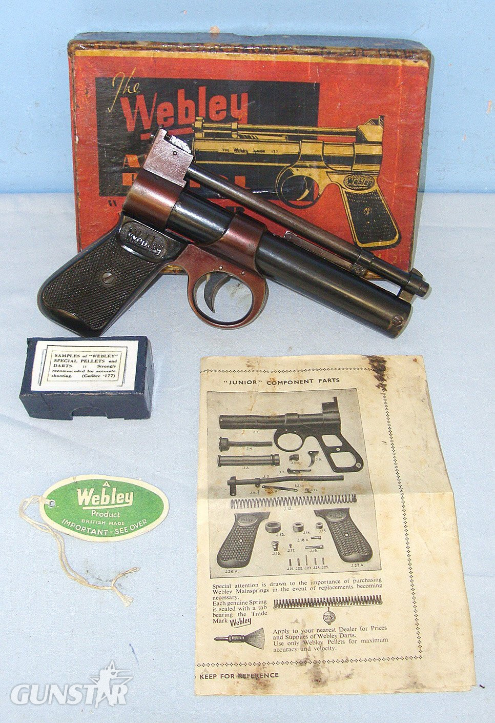 Boxed**C1950’s - 1960’s Webley Junior .177 Calibre Air Pistol & Accessories. AI 591 air pistol .177 in 