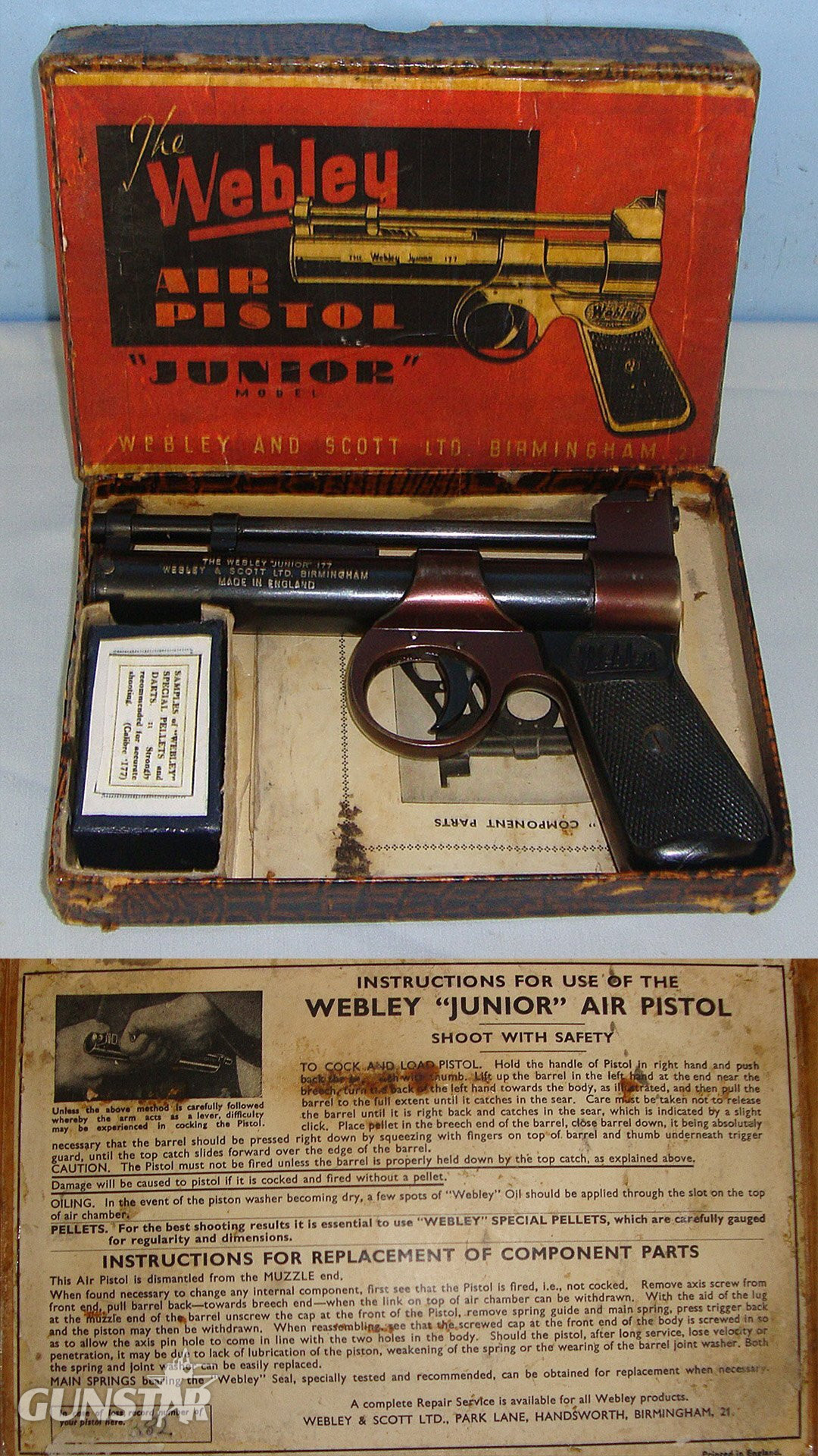  Boxed**C1950’s - 1960’s Webley Junior .177 Calibre Air Pistol & Accessories. AI 591 air pistol .177